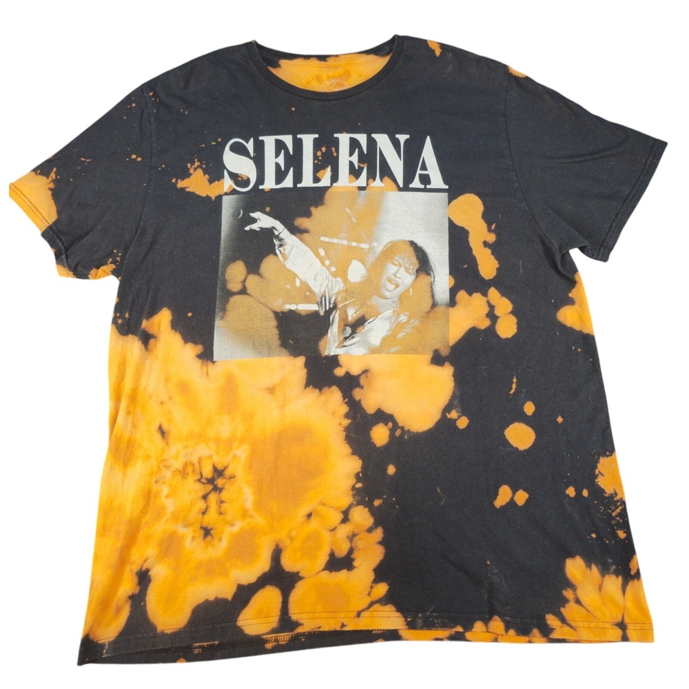 Selena Quintanilla Bleach Dye Graphic T-Shirt Black Orange Mens 2XL Official